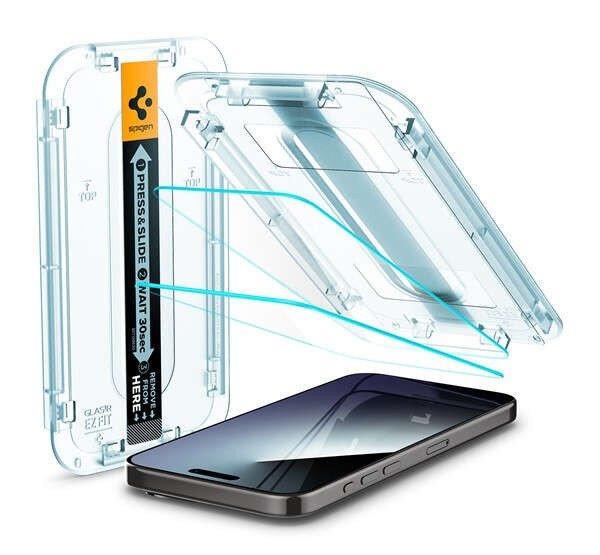 Spigen Glas.tR EZ Fit iPhone 15 Pro Max, Tempered kijelzővédő fólia (2db)