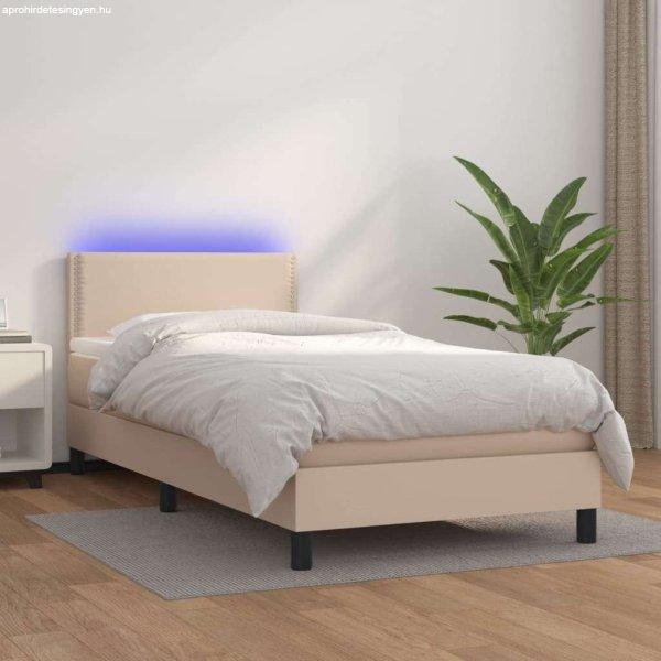 vidaXL cappuccino színű műbőr rugós ágy matraccal és LED-del 90x200 cm