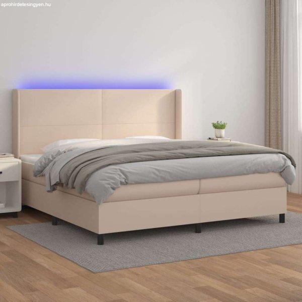 vidaXL cappuccino színű műbőr rugós ágy matraccal és LED-del 200x200cm