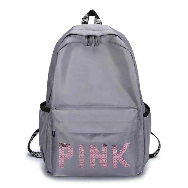 Pink flitteres pink feliratos női hátizsák szürke aa-001792