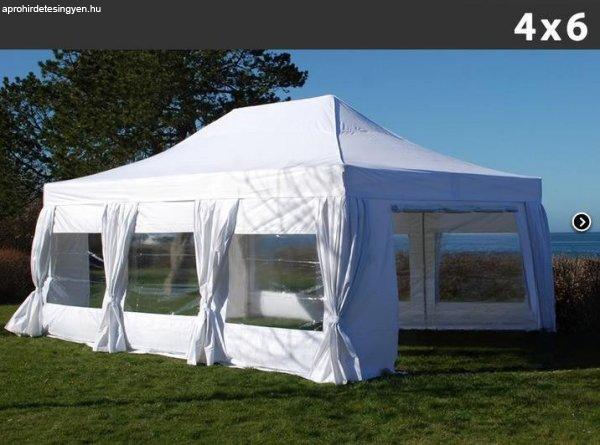 Profi Alumínium összecsukható esküvői pavilon, harmónika sátor
rendezvénysátor 4x6 m ponyva PVC 8db oldalfallal és díszfüggönnyel ponyva
PVC 300 g/m²