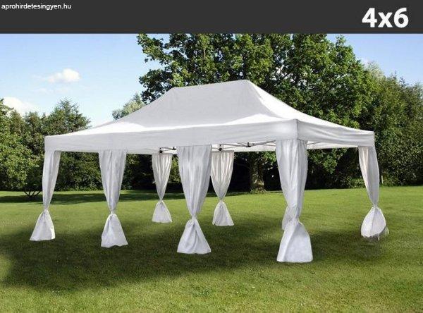 Profi Alumínium összecsukható esküvői pavilon, harmónika sátor
rendezvénysátor 4x6 m ponyva PVC 300 g/m² díszfüggönnyel