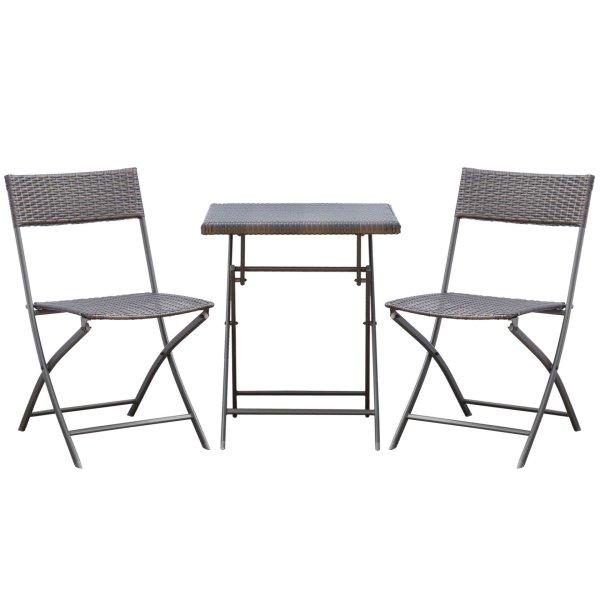 Asztali szett és 2 kerti szék, rattan, fekete, 60 x 60 x 72 cm