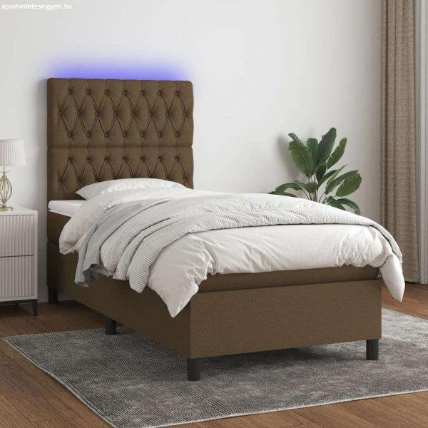 vidaXL barna szövet rugós és LED-es ágy matraccal 90x190 cm