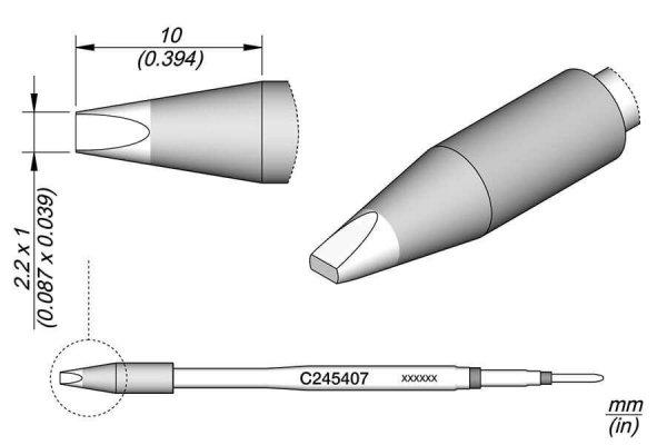 JBC Tools C245407 forrasztóhegy, véső forma, egyenes 2.2 x 1 mm, hossza 10 mm