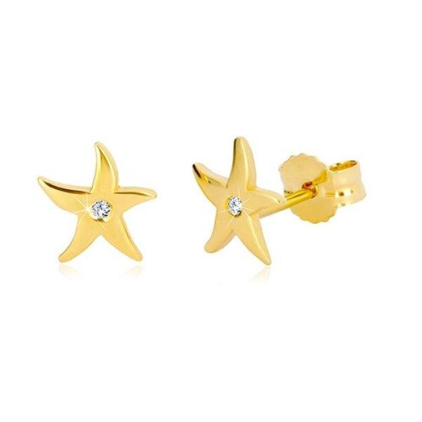 375 sárga arany fülbevaló - tengeri csillag, kristálytiszta kerek cirkónia,
stekker