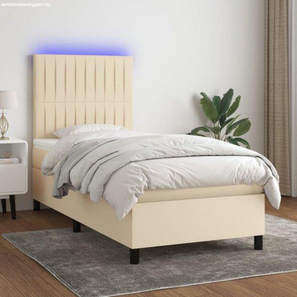 Krémszínű szövet rugós és LED-es ágy matraccal 100x200 cm