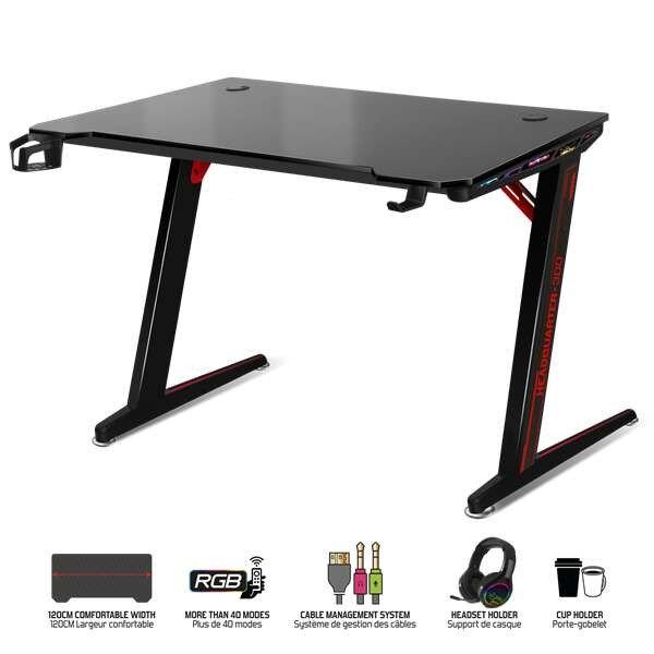 Spirit of Gamer Gamer Asztal - Headquarter 300 (MDF lap, fém lábak, fekete,
RGB LED háttérvilágítás, 120 x 60 x 1,8 cm)