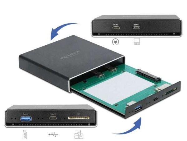 Delock Külső ház 2.5  SATA HDD / SSD-hez további USB Type-C  és A-típusú
USB portokkal, valamint SD