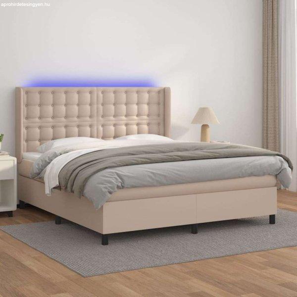 vidaXL cappuccino színű műbőr rugós ágy matraccal és LED-del 180x200cm