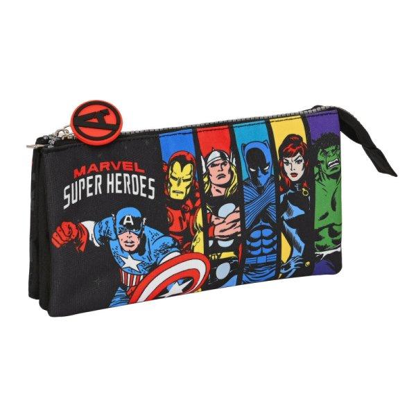 Hármas tolltartó The Avengers Super heroes Fekete (22 x 12 x 3 cm)