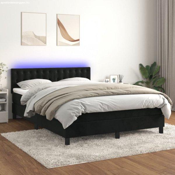 Fekete bársony rugós és LED-es ágy matraccal 140x200 cm