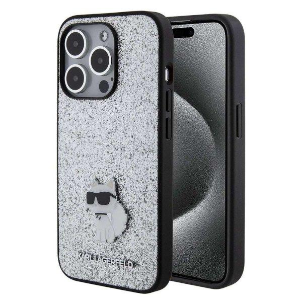 iPhone 15 Pro telefontok - Karl Lagerfeld - FIXED GLITTER C LOGO METAL PIN -
hátlap tok, ezüst