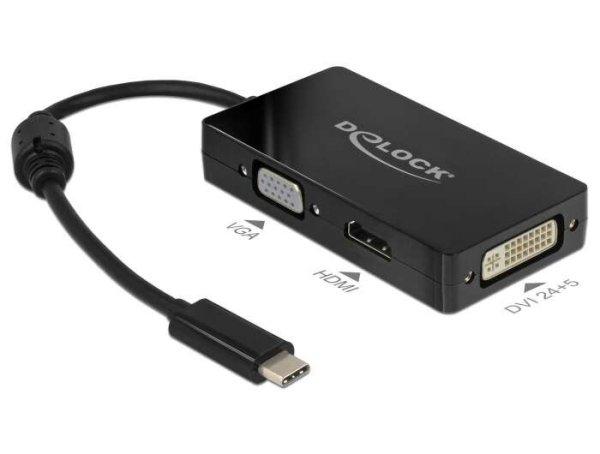 Delock adapter C-típusú USB-csatlakozó> VGA / HDMI / DVI aljzat fekete