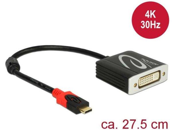 Delock Adapter USB Type-C  csatlakozódugóval > DVI csatlakozóhüvellyel
(DP váltakozó mód) 4K 30 Hz