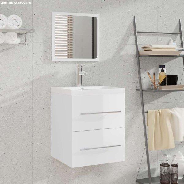 vidaXL magasfényű fehér szerelt fa mosdószekrény beépített mosdóval