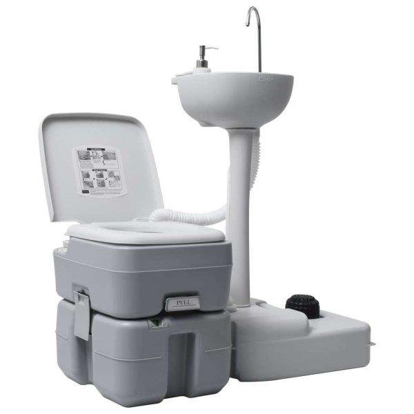 Hordozható kemping-wc és -kézmosóállvány víztartállyal
