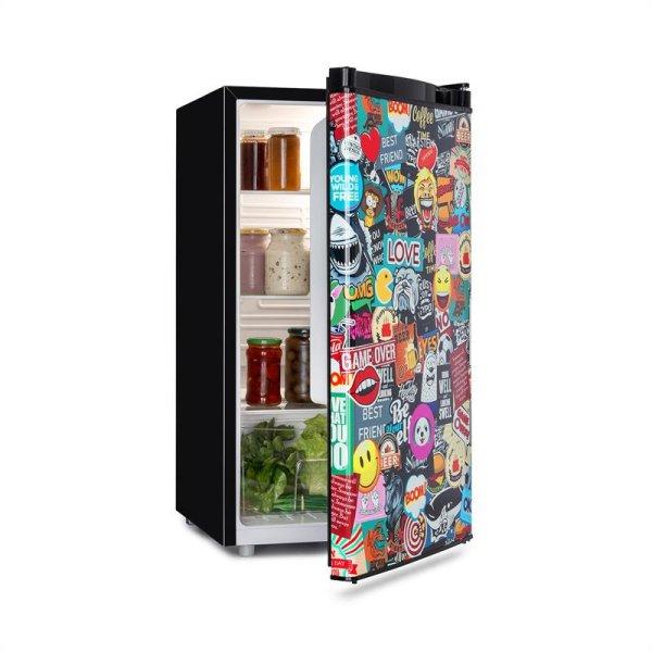 Klarstein Cool Vibe, hűtőszekrény, 90 liter, E energiahatékonysági
osztály, VividArt Concept, manga stílus, fekete