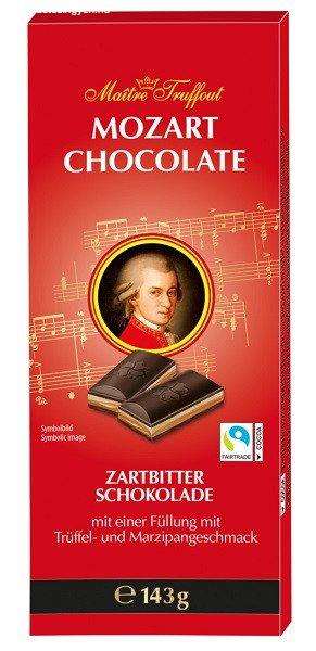 Maitre T. 143G Mozart Dark Tejcsokoládés praliné krémes töltelékkel és
fehér csokoládédarabokkal 143G