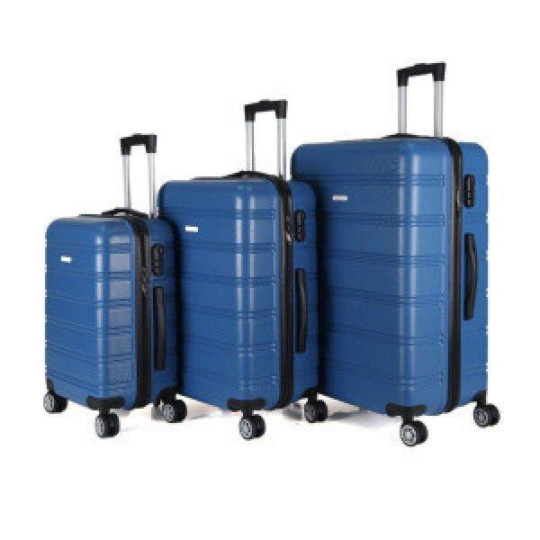 Roylaty Line 3 részes keményfalú bőrönd szett, kék (dupla kerekes)